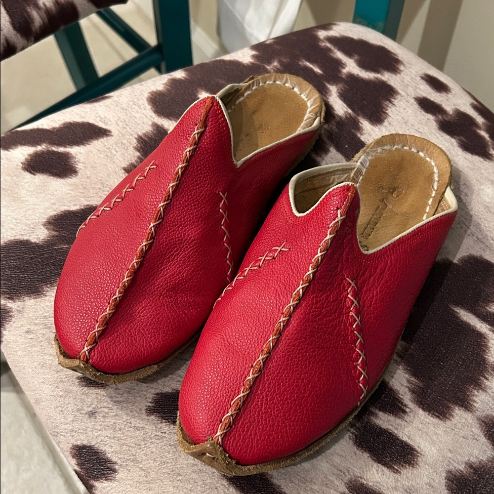 Red Leather Turkish Handmade Flats